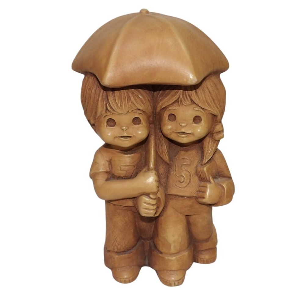Vintage Bill Mack Solar Statuary Figurine Boy Girl Umbrella 8.5" Fannykins